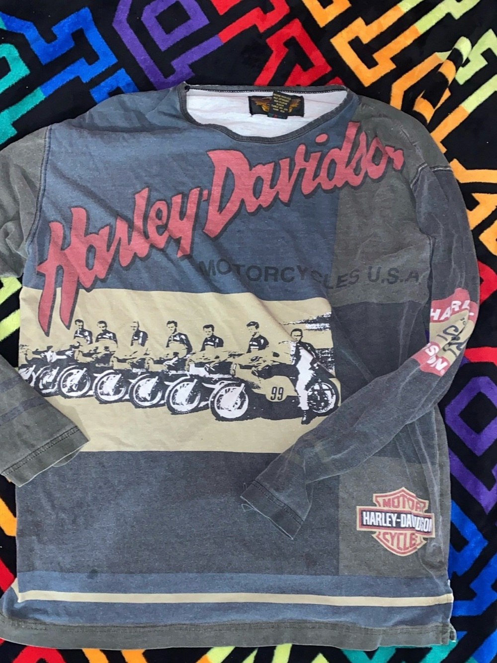 Harley-Davidson Gray Long Sleeve Shirt with Red Logo and Cream Graphic